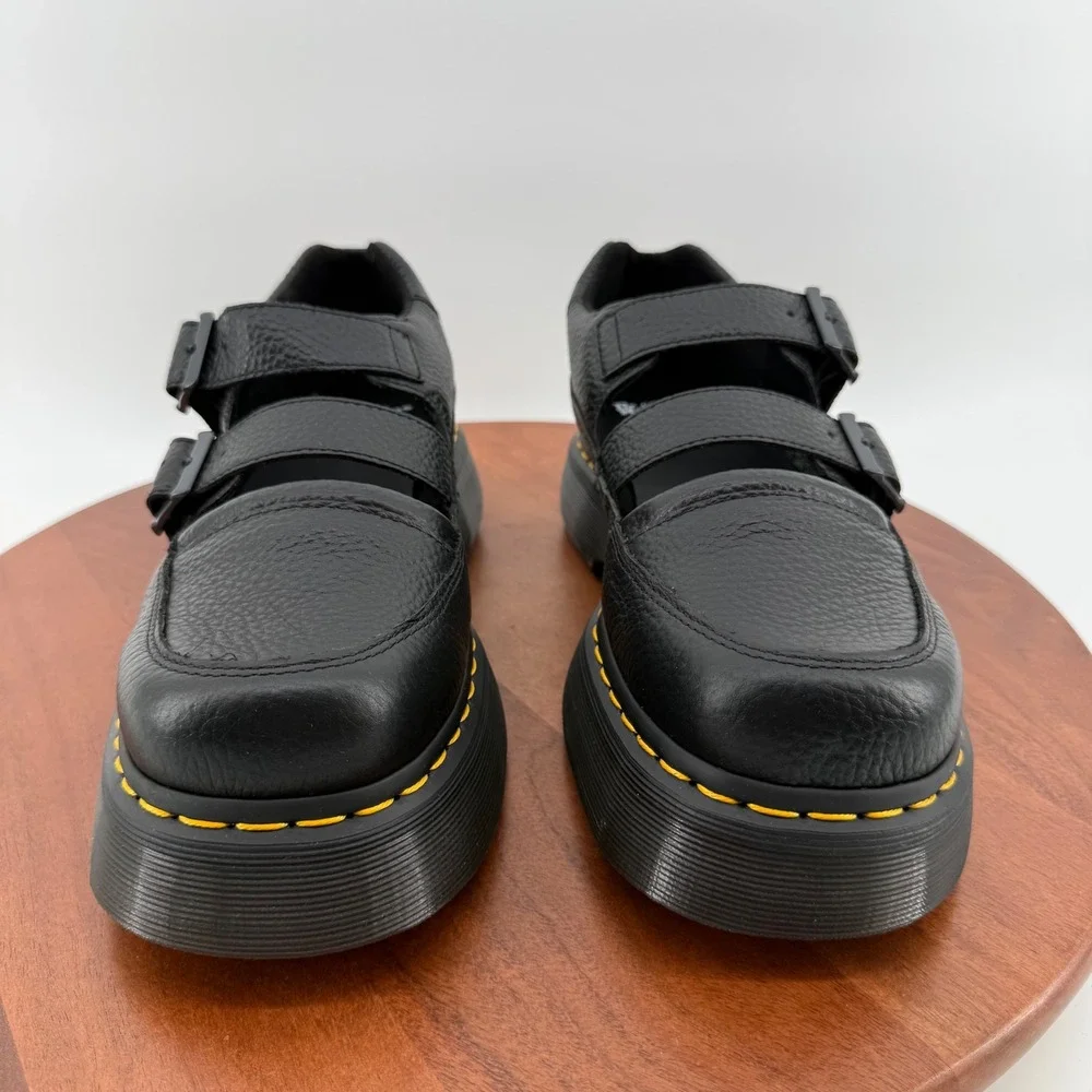Dr. Martens Buzz MJ Black Milled Nappa Leather Platform Chunky Mary Jane Women 9